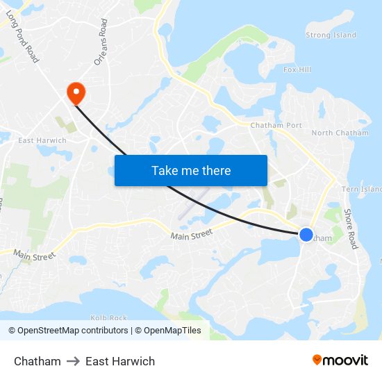 Chatham to East Harwich map