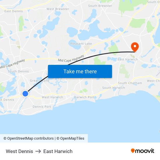 West Dennis to East Harwich map