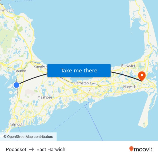 Pocasset to East Harwich map