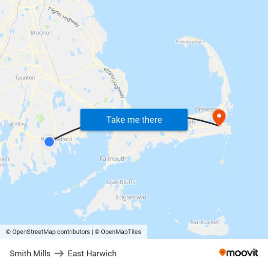 Smith Mills to East Harwich map