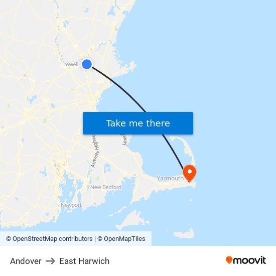 Andover to East Harwich map