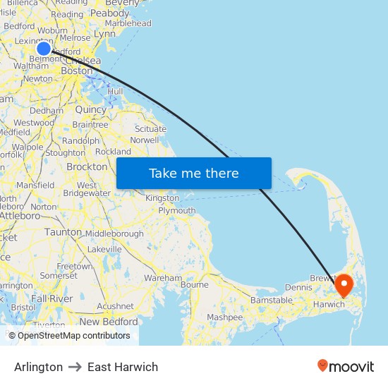 Arlington to East Harwich map