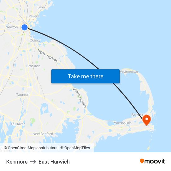 Kenmore to East Harwich map