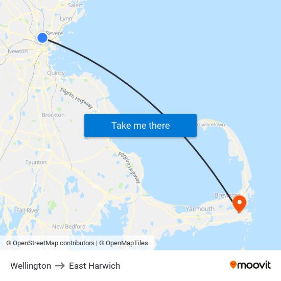 Wellington to East Harwich map