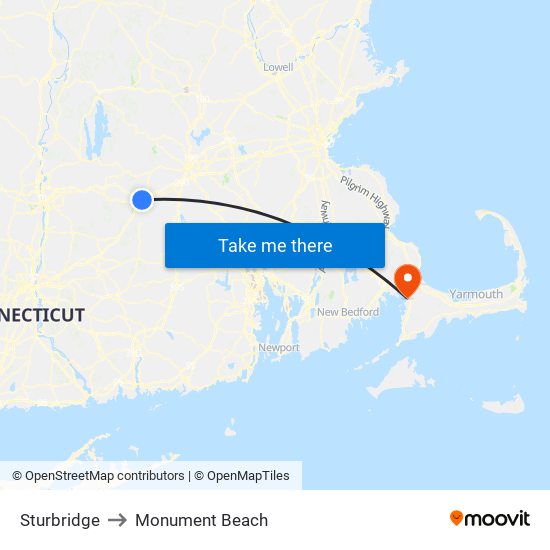 Sturbridge to Monument Beach map