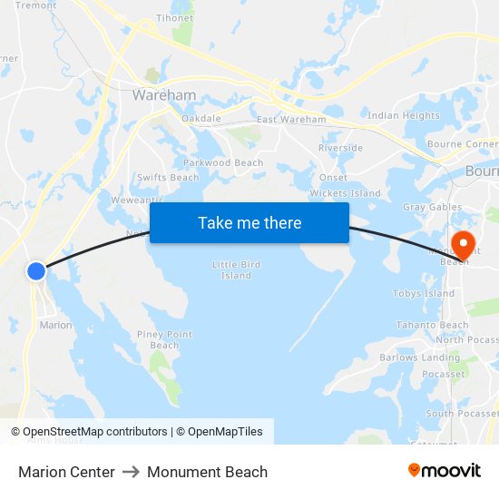 Marion Center to Monument Beach map