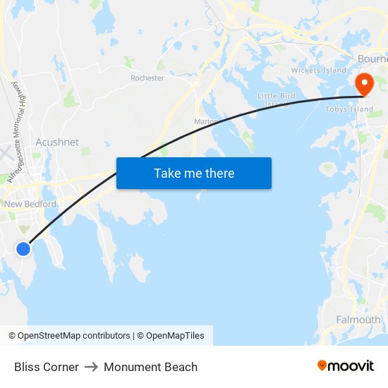 Bliss Corner to Monument Beach map