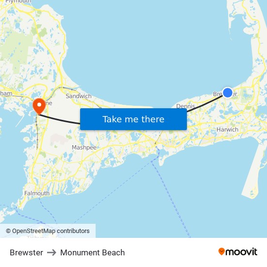 Brewster to Monument Beach map