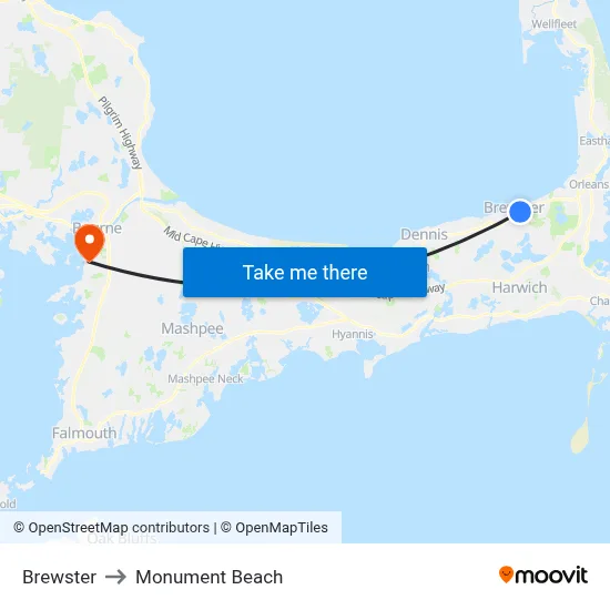 Brewster to Monument Beach map