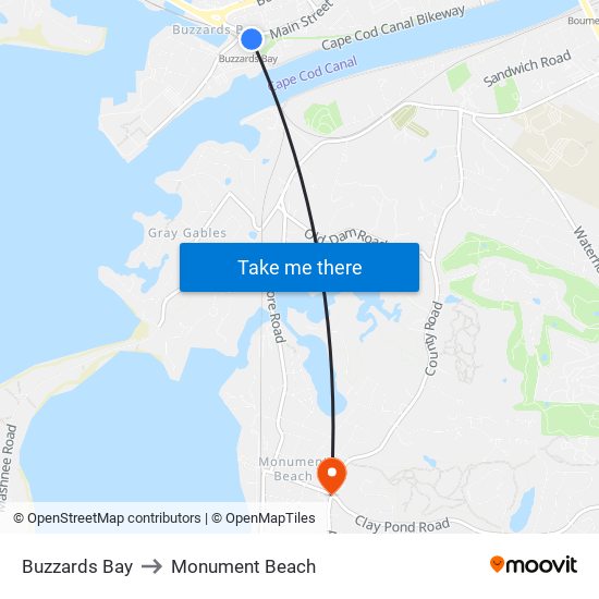 Buzzards Bay to Monument Beach map