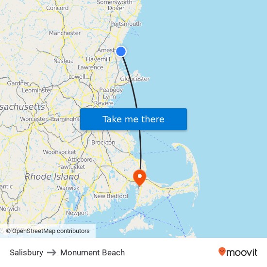 Salisbury to Monument Beach map