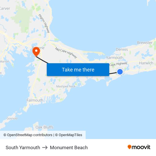 South Yarmouth to Monument Beach map