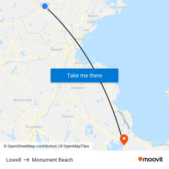 Lowell to Monument Beach map