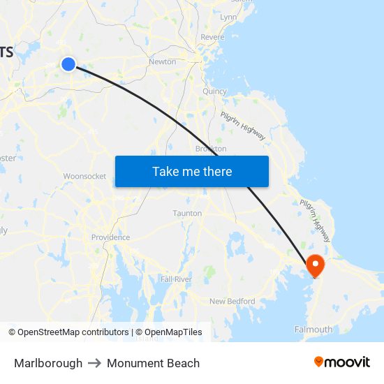 Marlborough to Monument Beach map