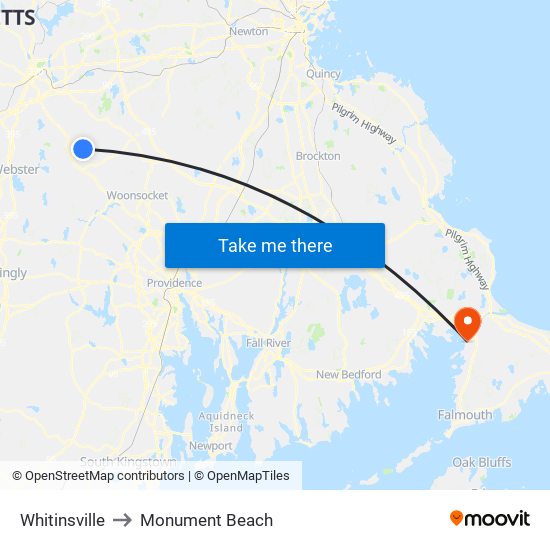 Whitinsville to Monument Beach map