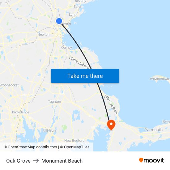 Oak Grove to Monument Beach map