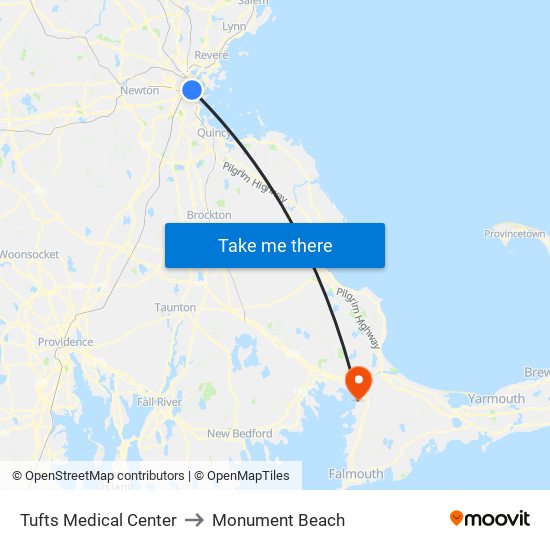 Tufts Medical Center to Monument Beach map