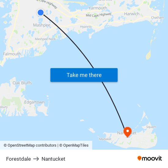 Forestdale to Nantucket map