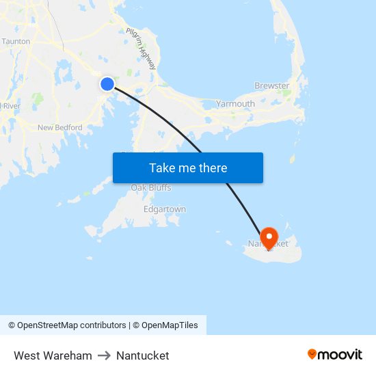 West Wareham to Nantucket map