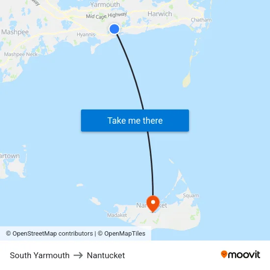 South Yarmouth to Nantucket map