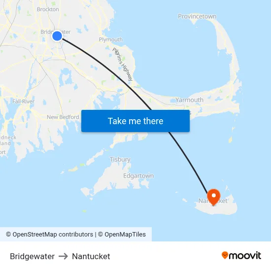 Bridgewater to Nantucket map