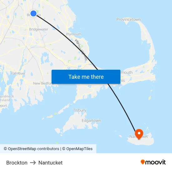 Brockton to Nantucket map
