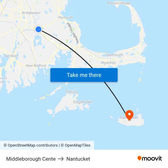 Middleborough Cente to Nantucket map
