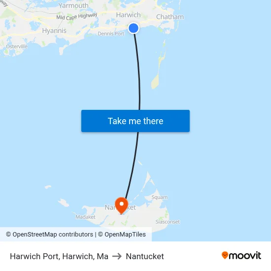 Harwich Port, Harwich, Ma to Nantucket map