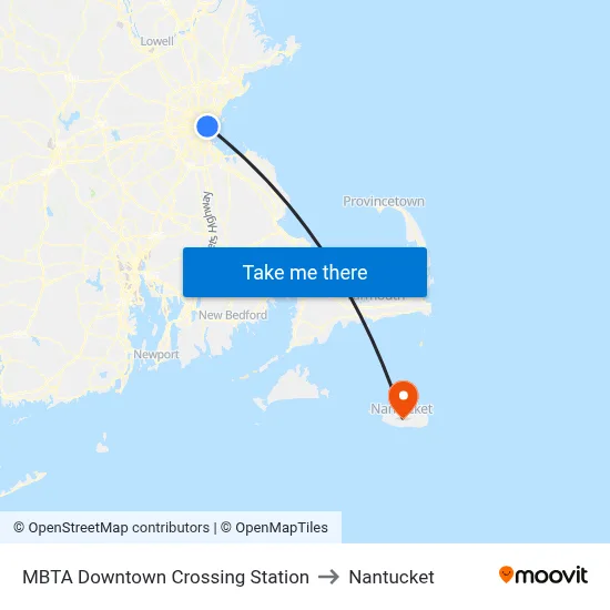 MBTA Downtown Crossing Station to Nantucket map