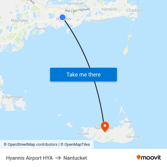 Hyannis Airport HYA to Nantucket map