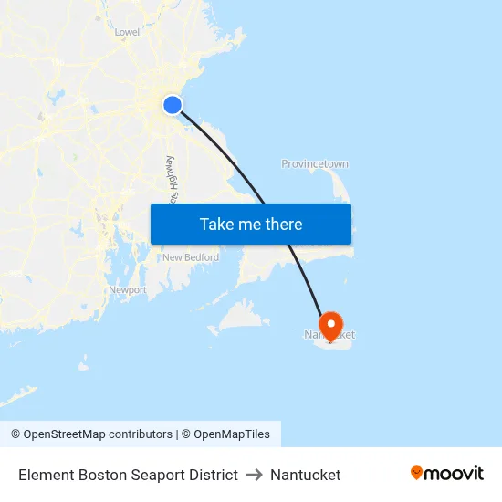 Element Boston Seaport District to Nantucket map