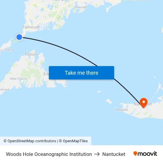 Woods Hole Oceanographic Institution to Nantucket map