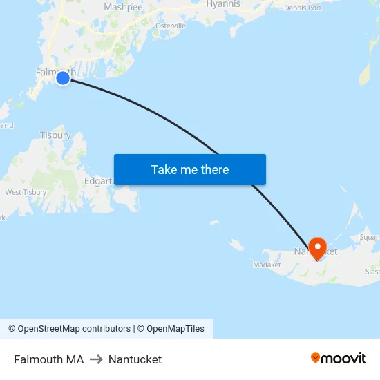 Falmouth MA to Nantucket map