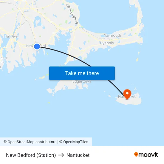 New Bedford (Station) to Nantucket map