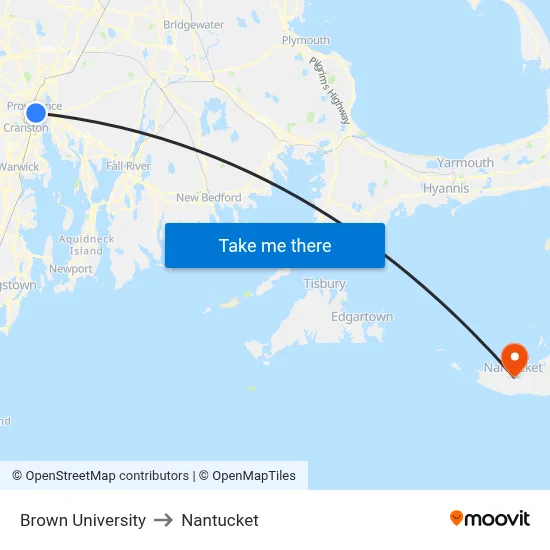 Brown University to Nantucket map