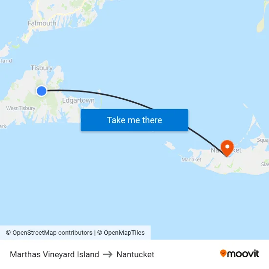 Marthas Vineyard Island to Nantucket map