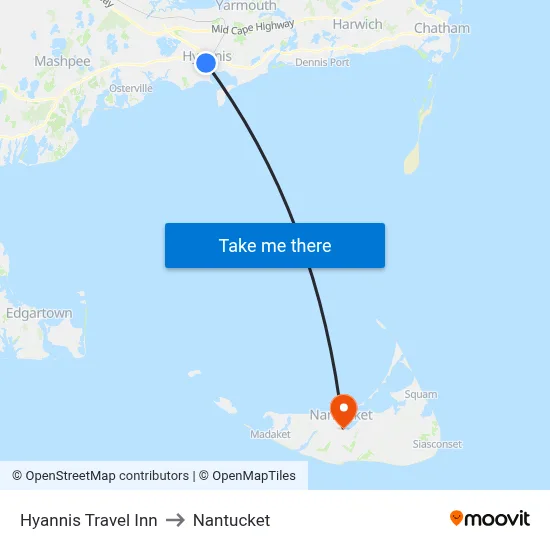 Hyannis Travel Inn to Nantucket map