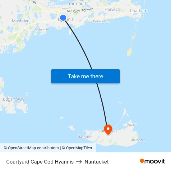 Courtyard Cape Cod Hyannis to Nantucket map