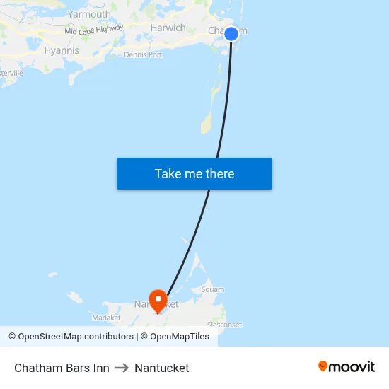 Chatham Bars Inn to Nantucket map