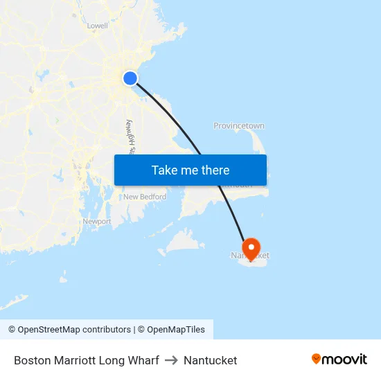 Boston Marriott Long Wharf to Nantucket map
