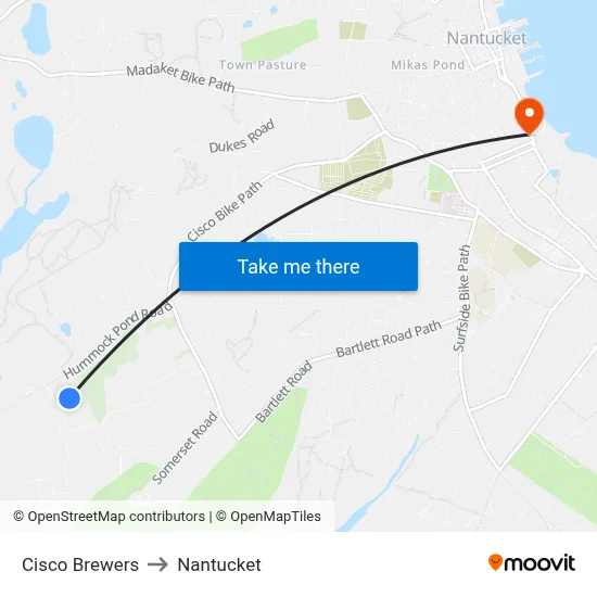 Cisco Brewers to Nantucket map