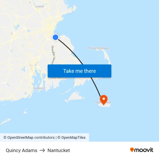 Quincy Adams to Nantucket map