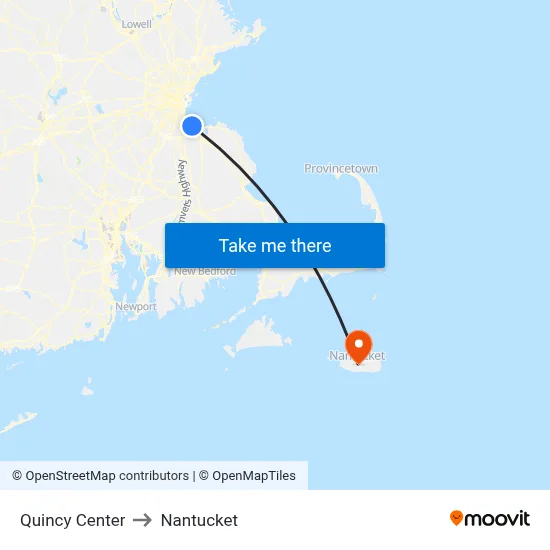 Quincy Center to Nantucket map