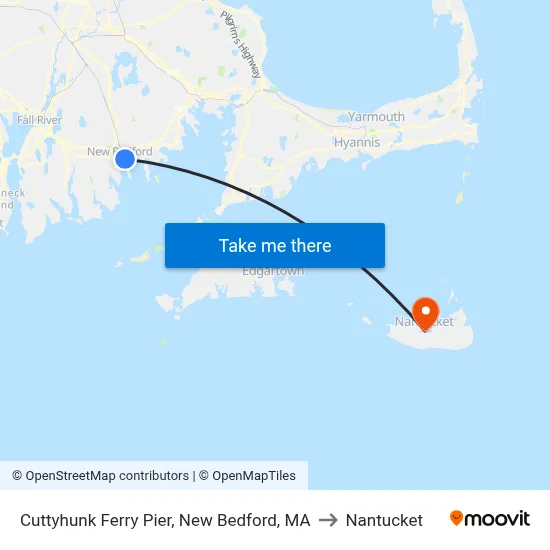 Cuttyhunk Ferry Pier, New Bedford, MA to Nantucket map