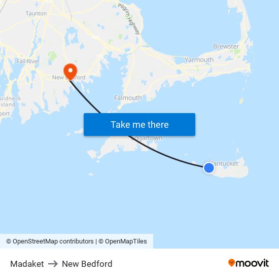 Madaket to New Bedford map