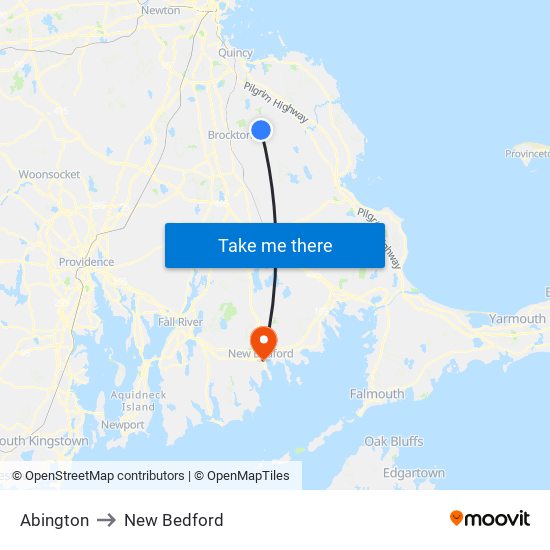 Abington to New Bedford map