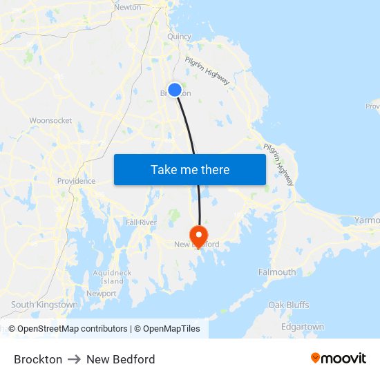 Brockton to New Bedford map