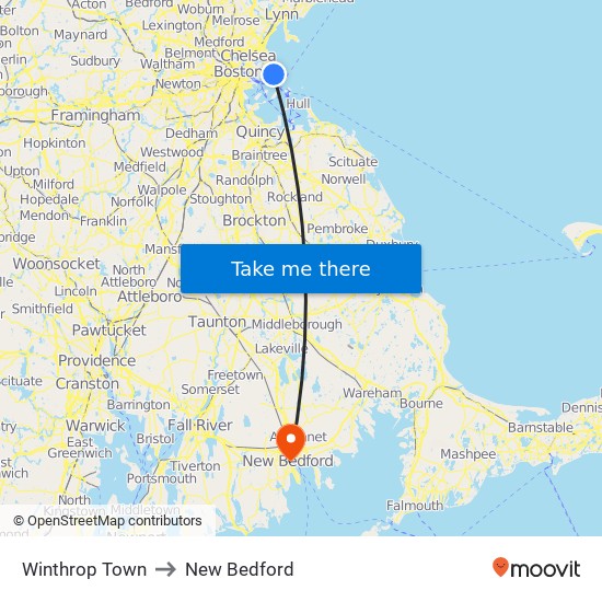 Winthrop Town to New Bedford map