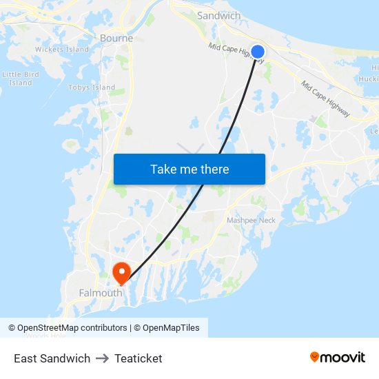 East Sandwich to Teaticket map