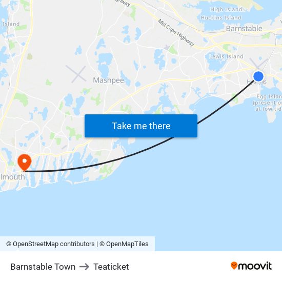 Barnstable Town to Teaticket map